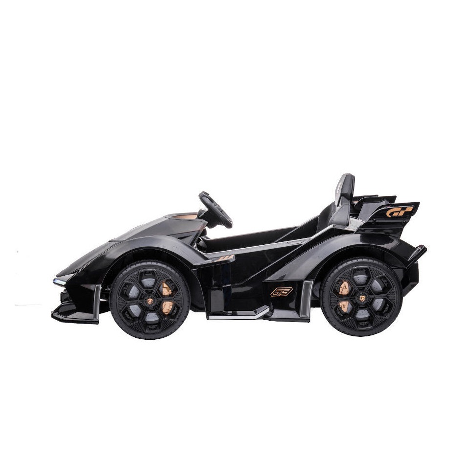 ES-Toys Kinderfahrzeug – Elektro Auto „Lamborghini V12 Vision Gran Turismo“ – lizenziert – 12V7AH, 2 Motoren- 2,4Ghz Fernsteuerung, MP3, Ledersitz+EVA – Weiss