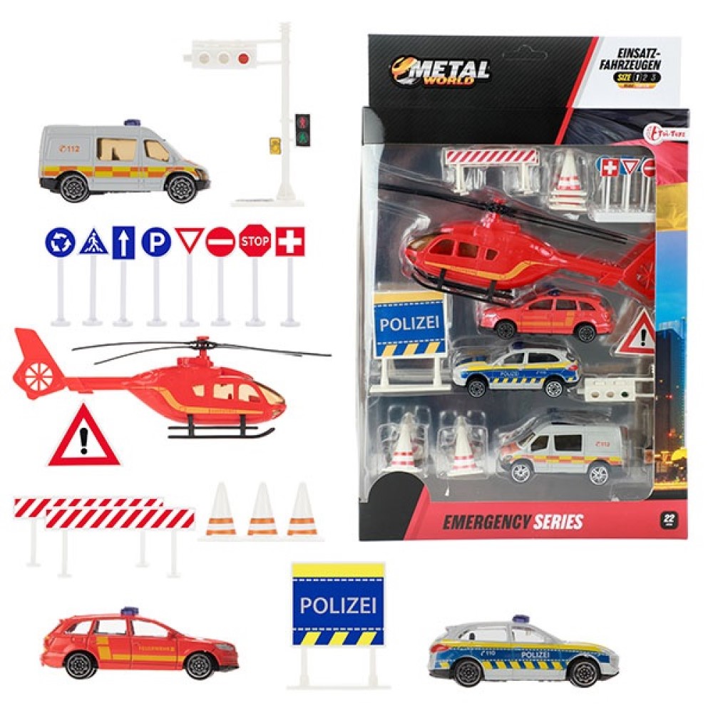 Toi-Toys Rettungsdienst Fahrzeuge Polizei Krankenwagen Straßenschilder Toi-Toys Rettungsdienst Fahrzeuge Polizei Krankenwagen Straßenschilder
