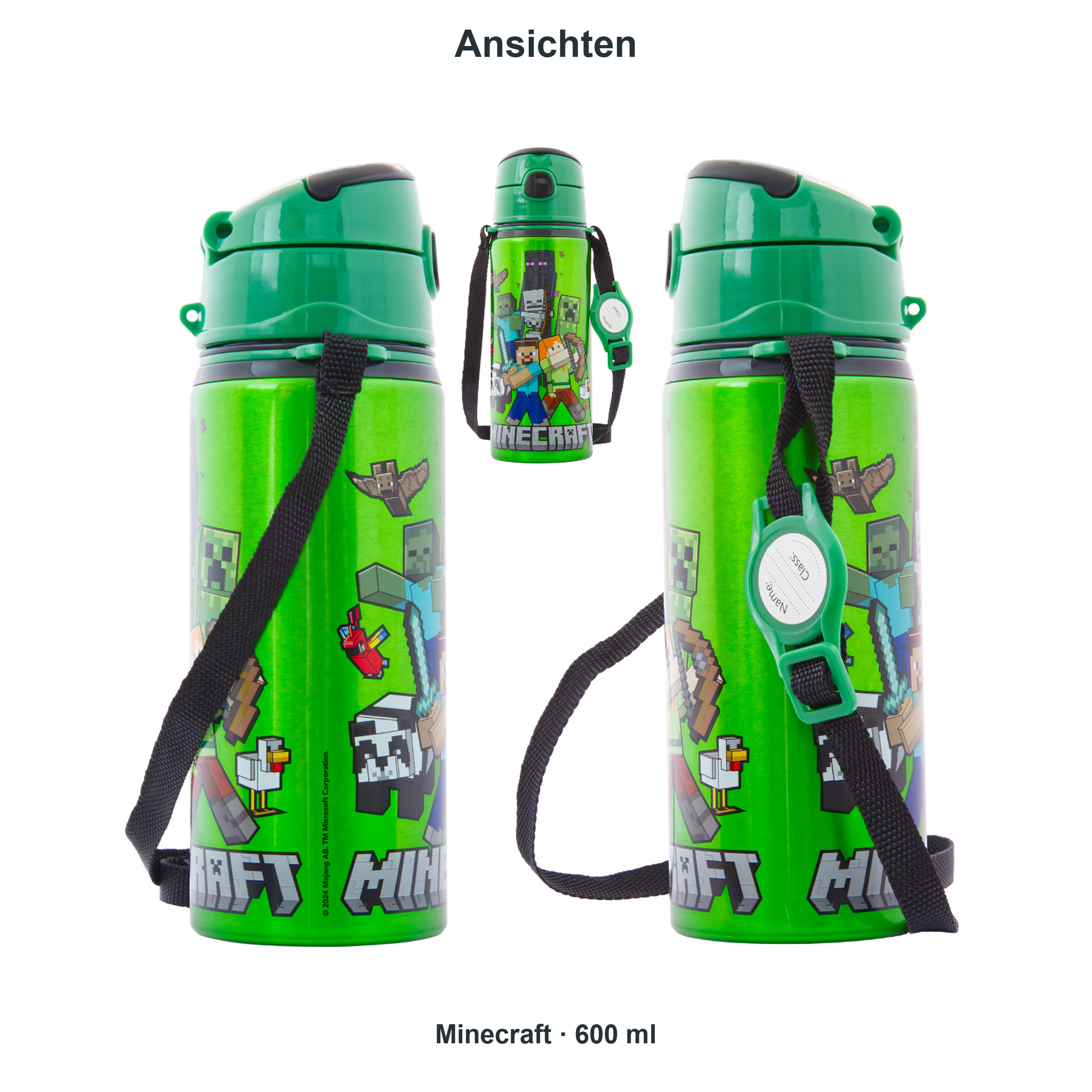 miniHeld Trinkflaschen-Set Minecraft 2er-Pack, 2 Kinder Trinkflaschen Aluminium mit Tragegurt miniHeld Trinkflaschen-Set Minecraft 2er-Pack, 2 Kinder Trinkflaschen Aluminium mit Tragegurt