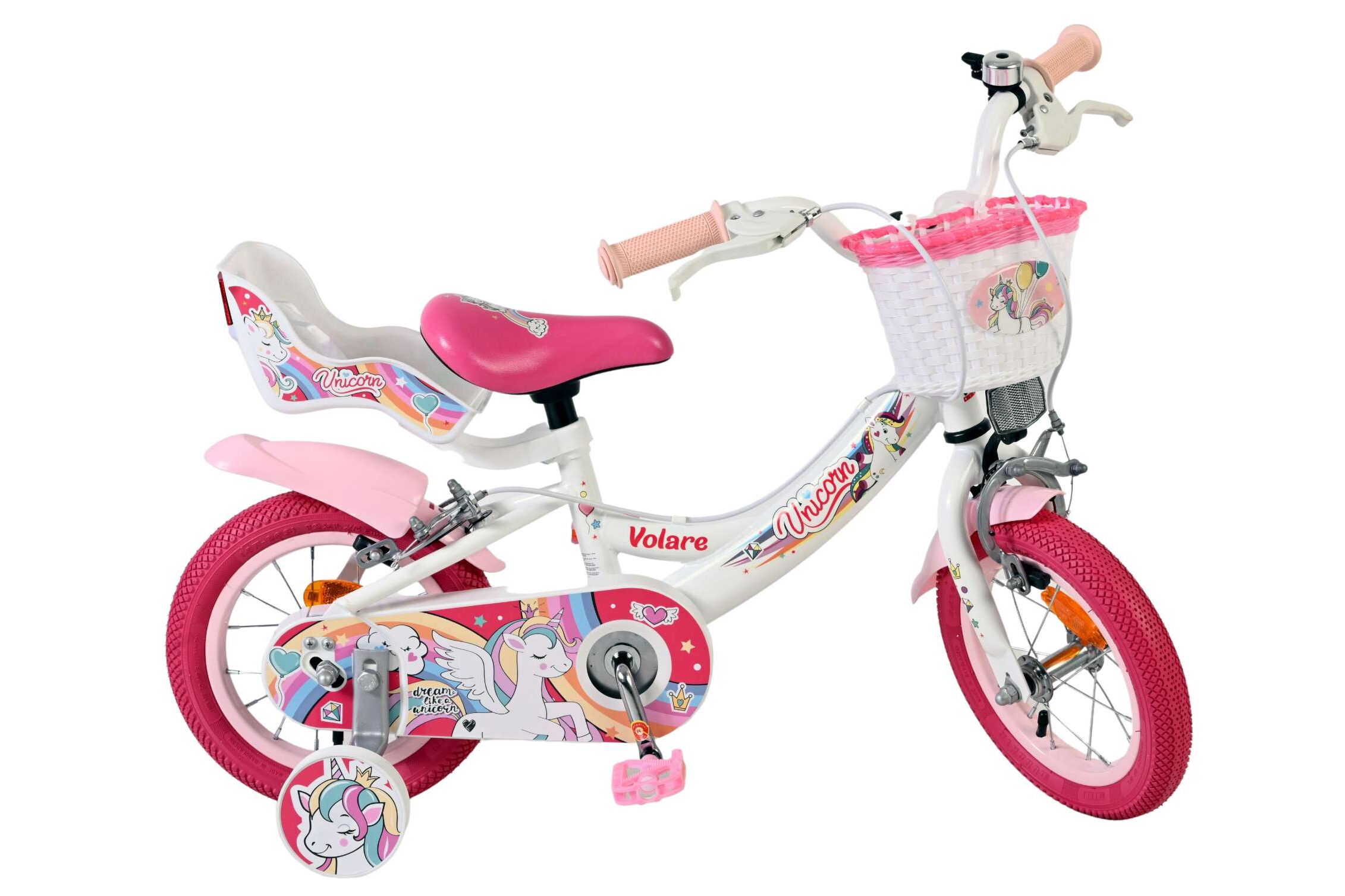 Kinderfahrrad Unicorn für Mädchen 12 Zoll Kinderrad in Weiß, Zwei Handbremsen