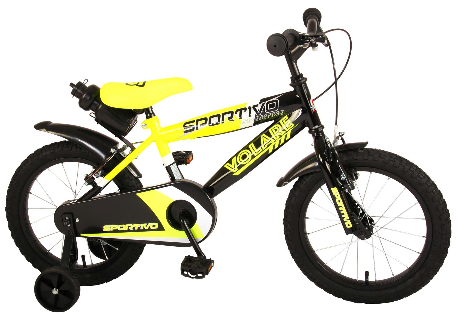Kinderfahrrad Sportivo für Jungen 16 Zoll Kinderrad Neon Gelb Schwarz
