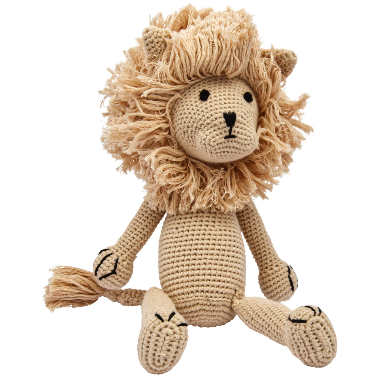 Handgestrickter Löwe Lionel gehäkelt Spielzeug 32 cm aus Baumwolle