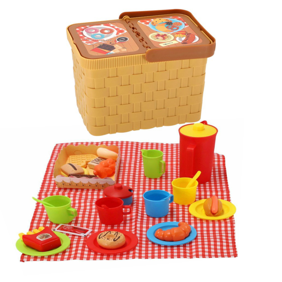 Picknickkorb mit 35 Teile Geschirr Besteck Kanne Decke 