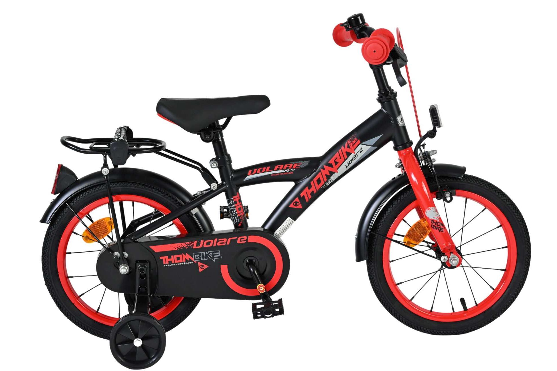 Volare Kinderfahrrad Thombike für Jungen 14 Zoll Kinderrad in Schwarz Rot