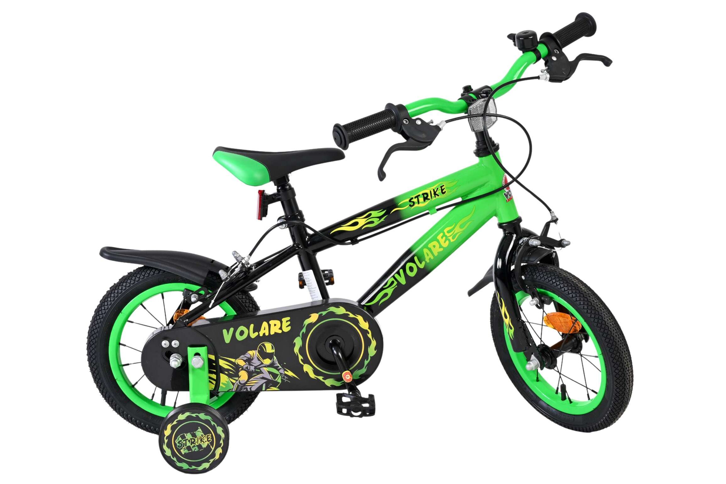 Volare Kinderfahrrad Strike für Jungen 12 Zoll Kinderrad in Grün, Zwei Handbremsen