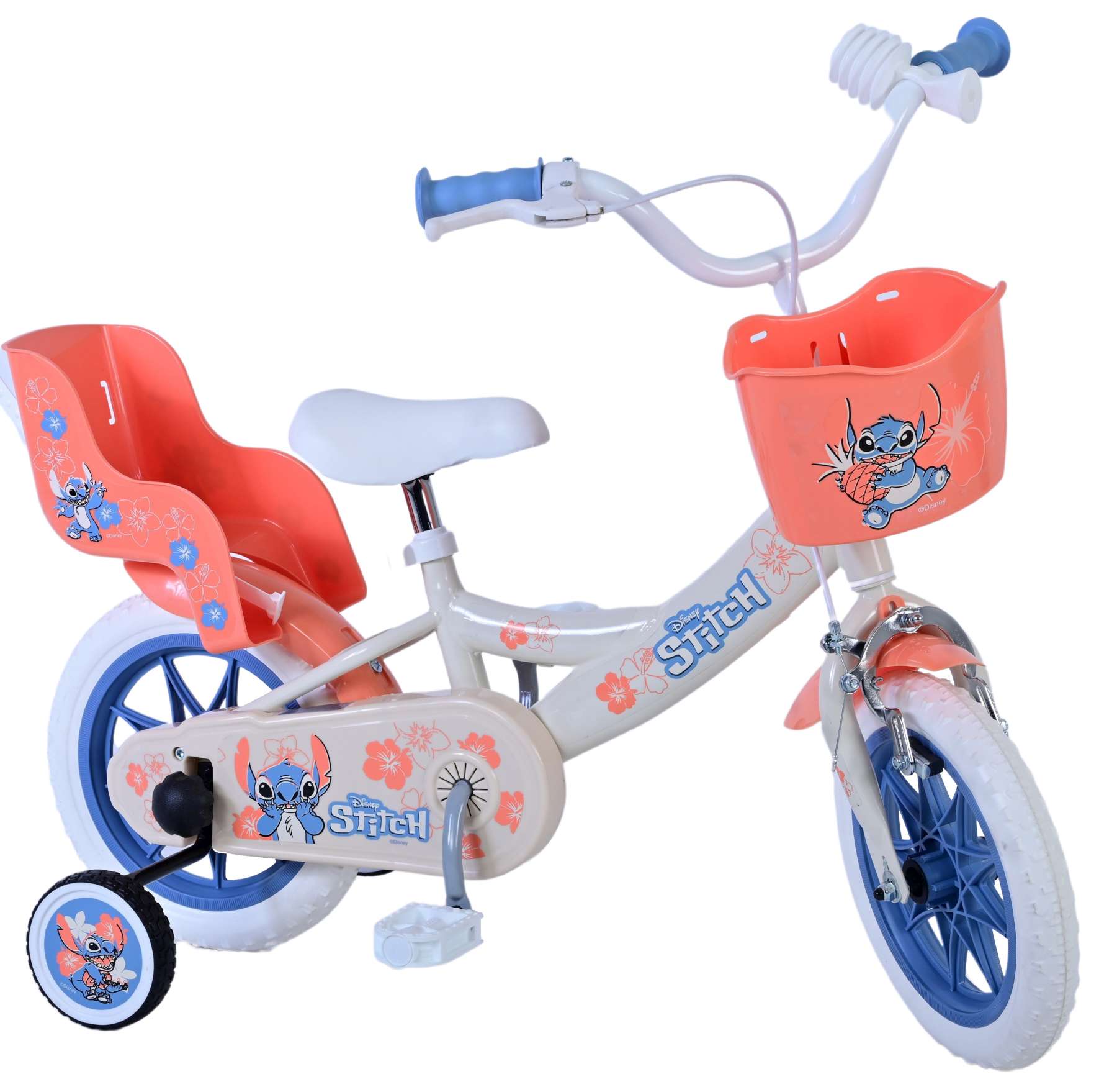 Kinderfahrrad Disney Stitch für Mädchen 12 Zoll Kinderrad Cremefarben