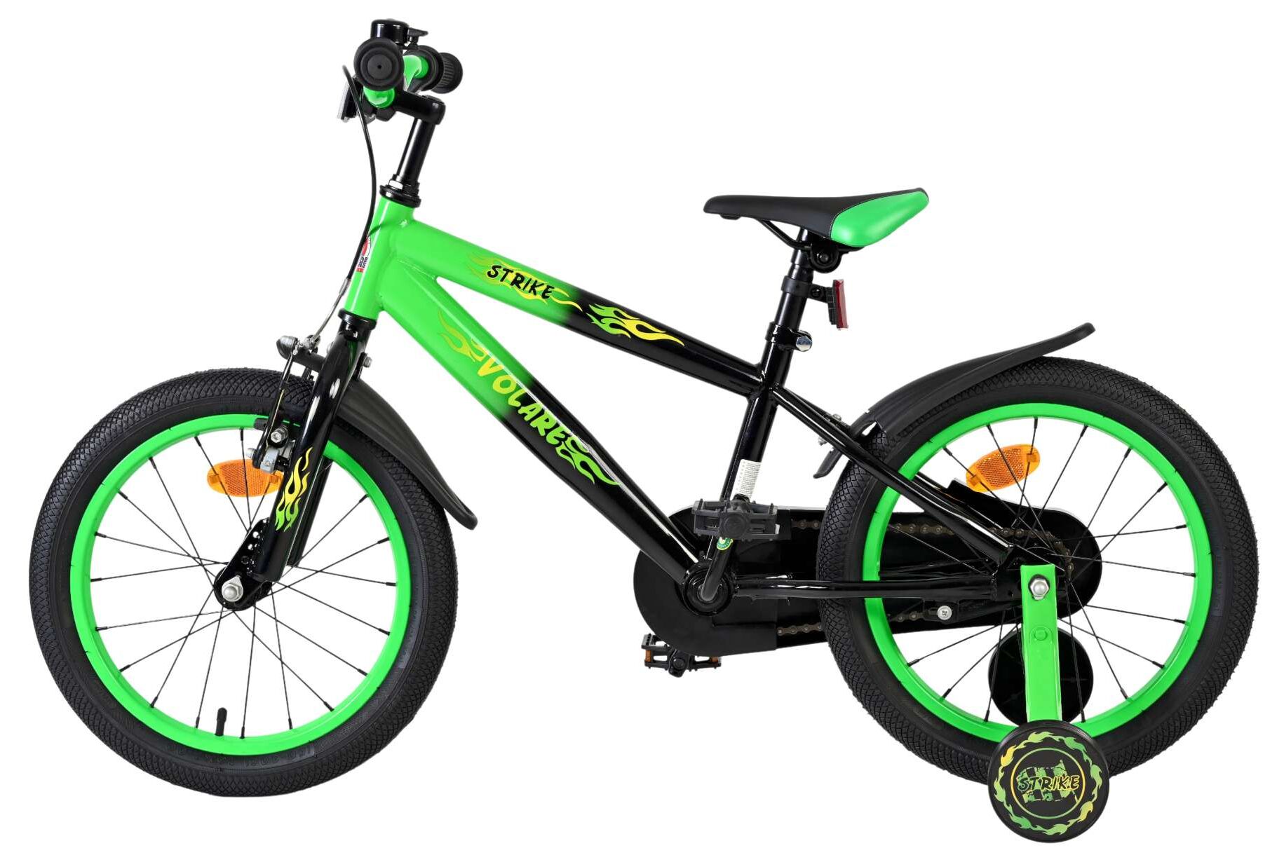 Volare Kinderfahrrad Strike für Jungen 16 Zoll Kinderrad in Schwarz Grün