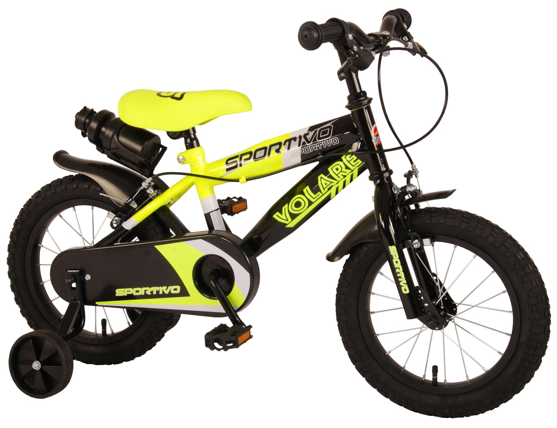 Kinderfahrrad Sportivo für Jungen 14 Zoll Kinderrad Neon Gelb Schwarz