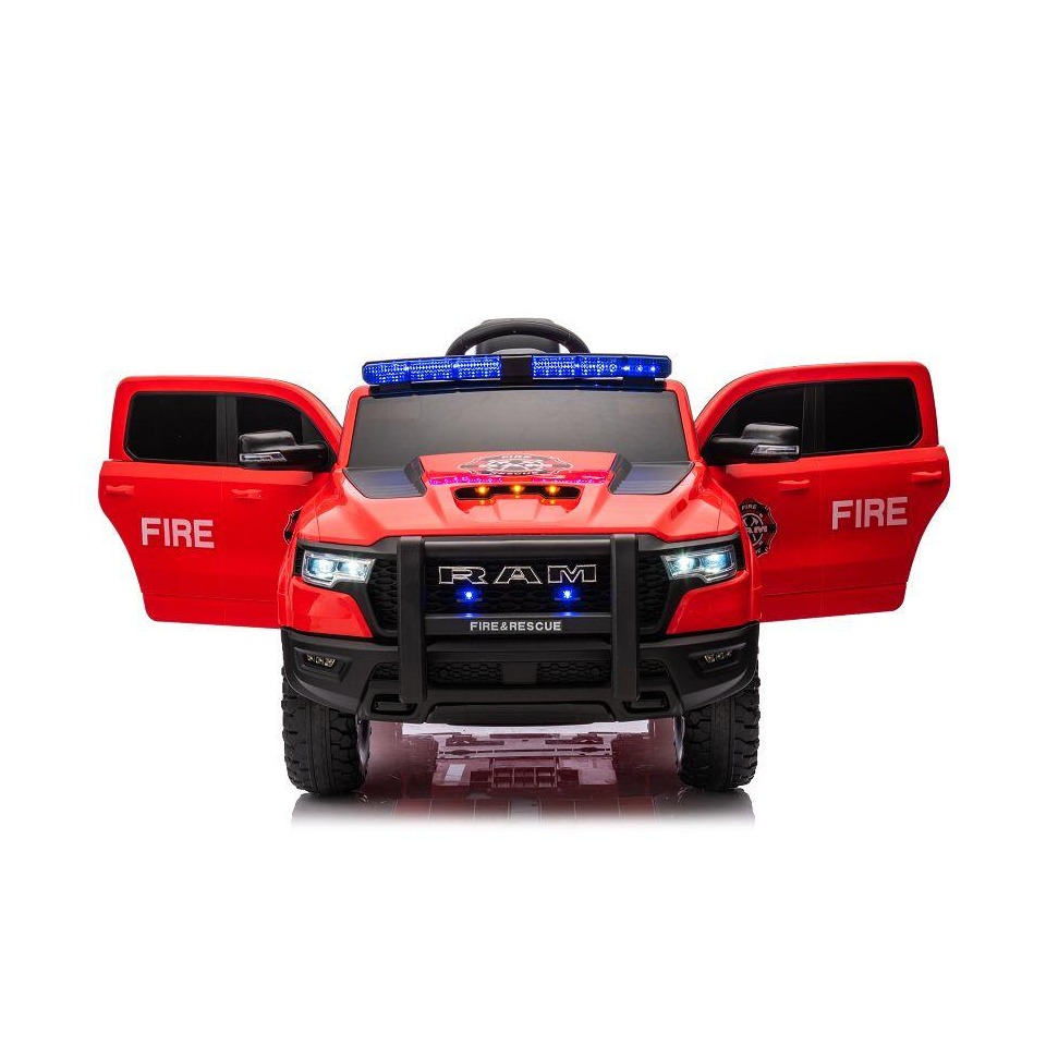ES-Toys Kinderfahrzeug – Elektro Auto „Feuerwehr Dodge RAM“ – 12V10AH Akku,4 Motoren- 2,4Ghz Fernsteuerung, MP3+Sirene