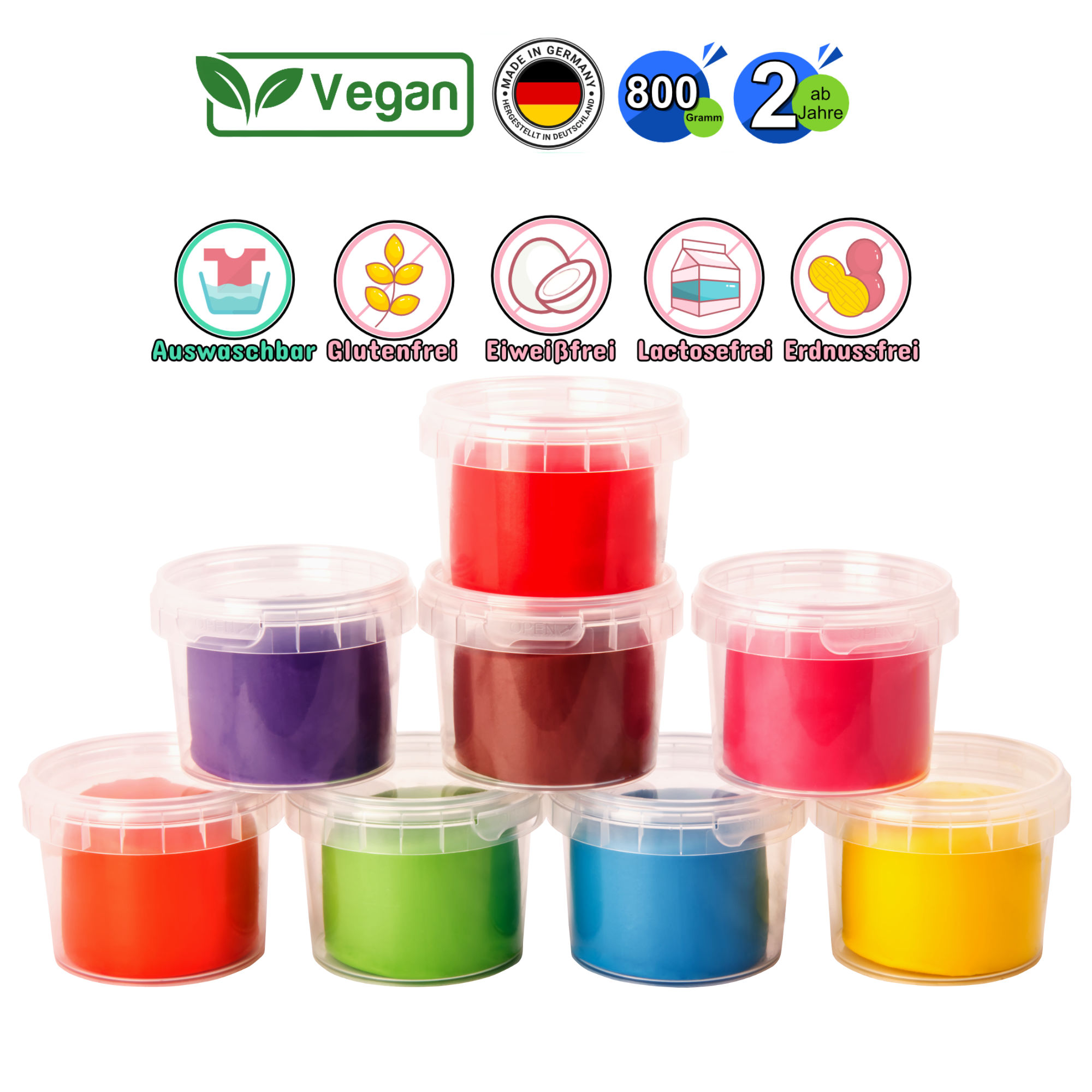 Knete 800g Vegane Knete in 8 verschiedenen Farben Modelliermasse