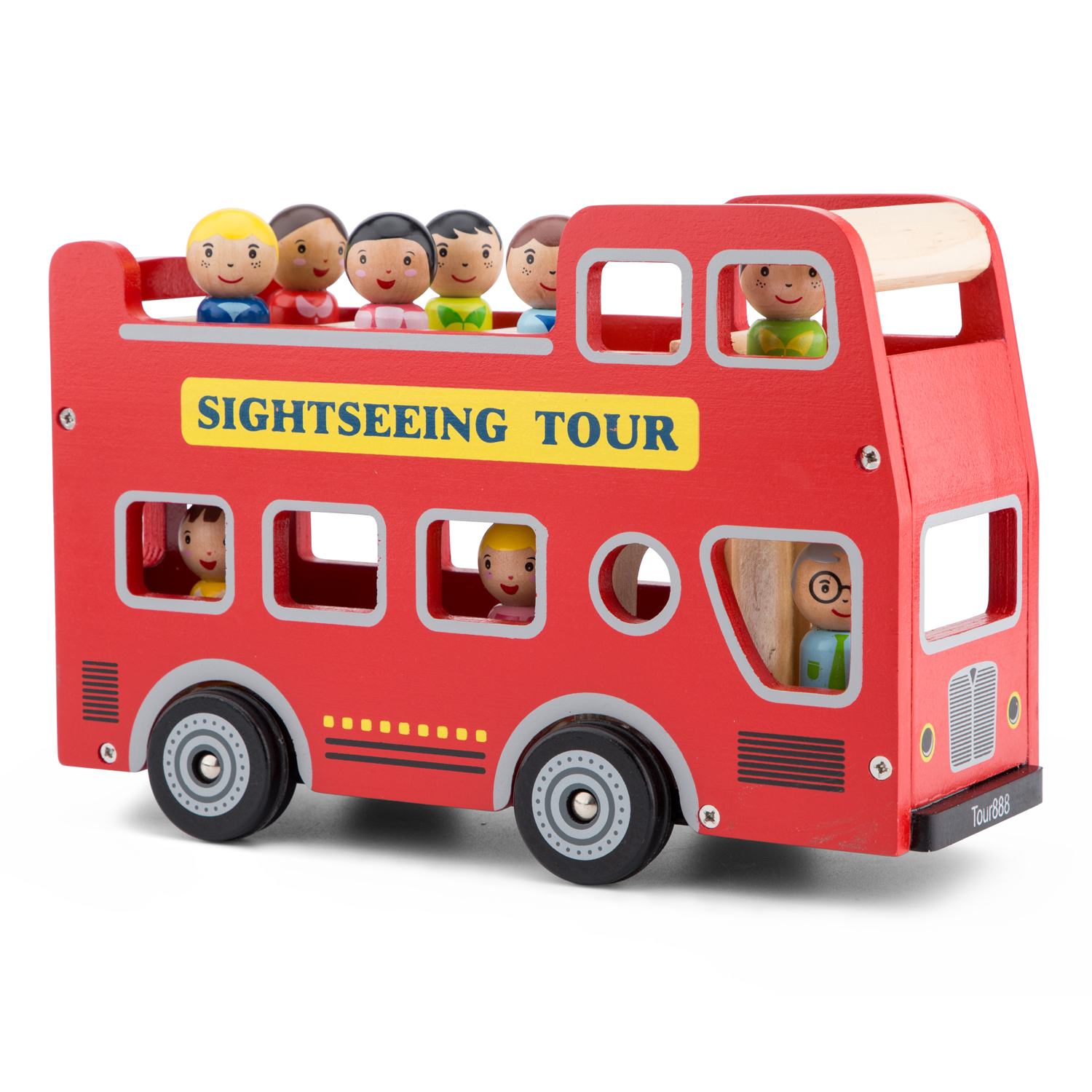 Sightseeing Bus City Tour Bus m. 9 Spielfiguren aus Holz Holzspielzeug