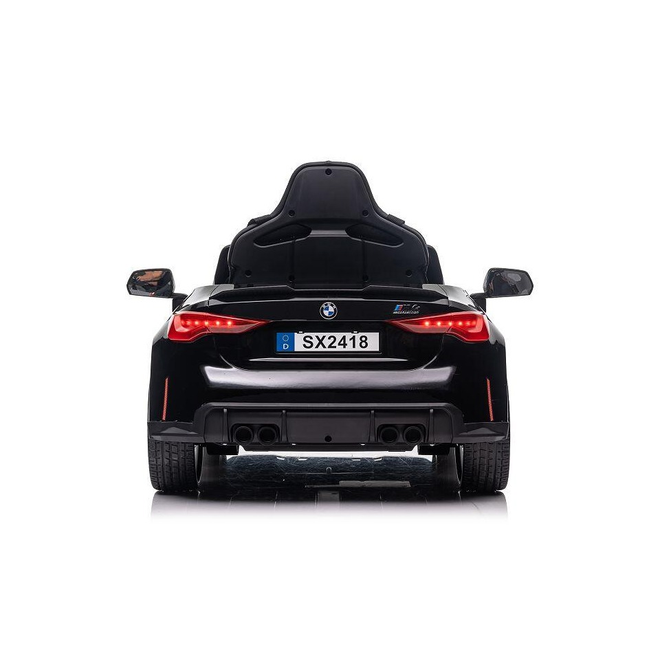 ES-Toys Kinderauto Elektrisch „BMW M4“ – lizenziert – 12V7A Akku, 2 Motoren- 2,4Ghz Fernsteuerung, MP3, Ledersitz+EVA – Weiss
