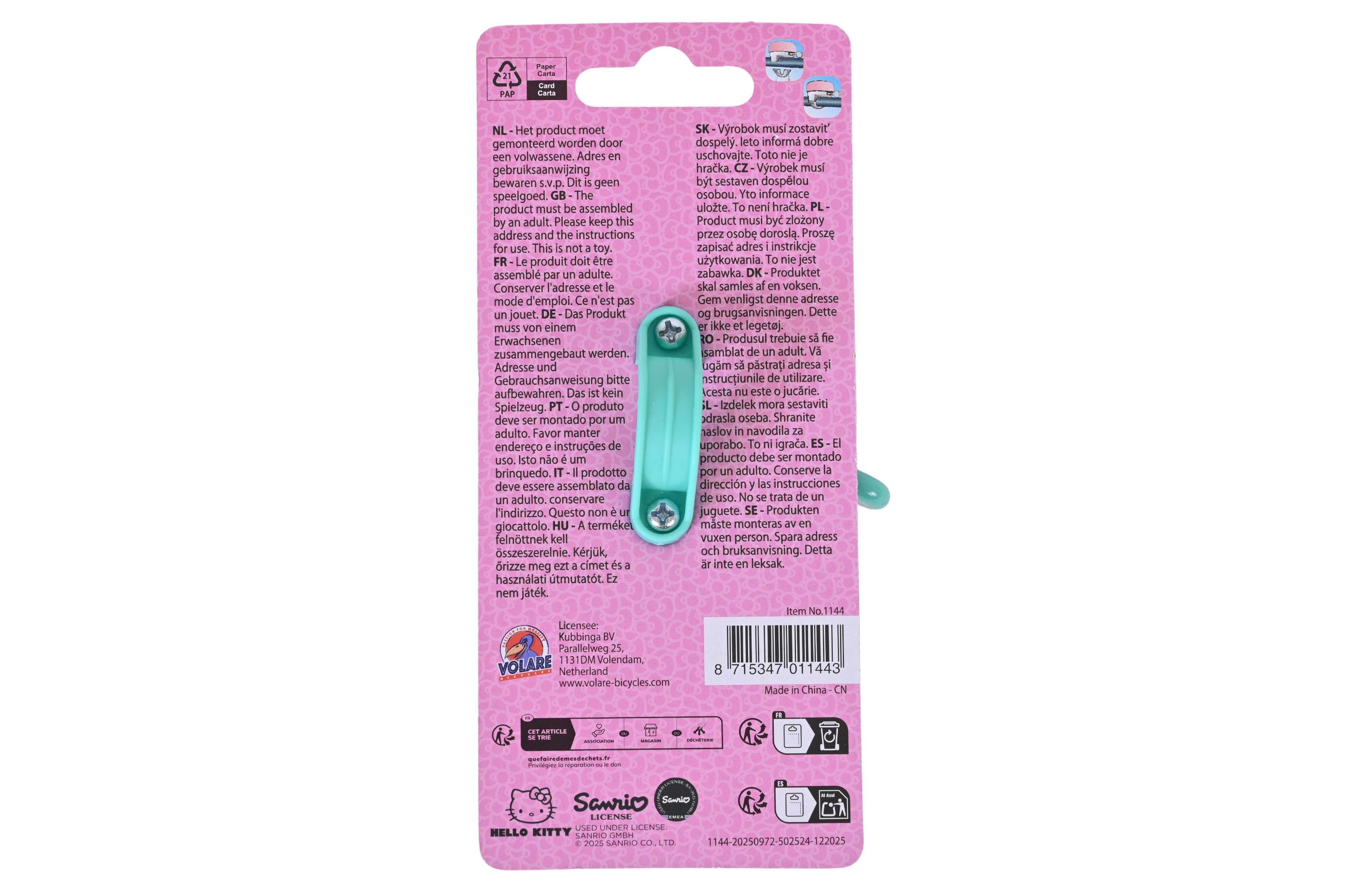 Hello Kitty Fahrradklingel – Mädchen – Rosa