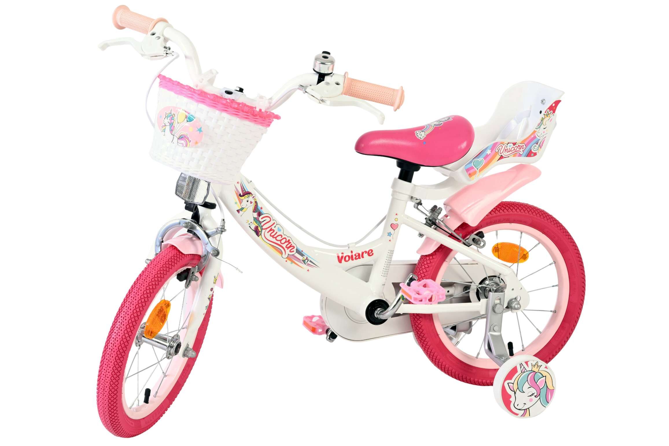 Kinderfahrrad Unicorn für Mädchen 14 Zoll Kinderrad in Weiß, Zwei Handbremsen Kinderfahrrad Unicorn für Mädchen 14 Zoll Kinderrad in Weiß, Zwei Handbremsen