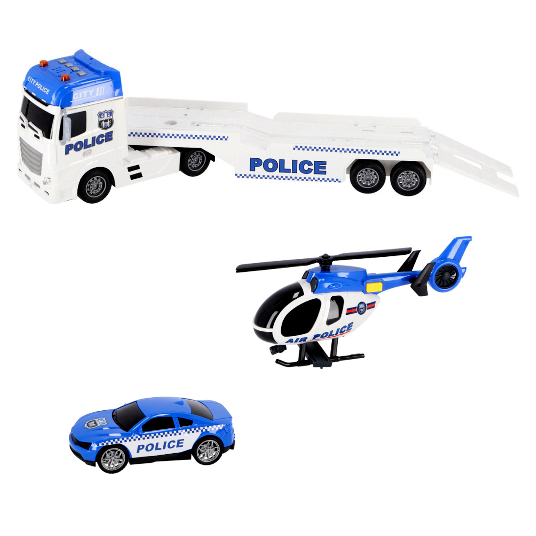Polizei Autotransporter 54 cm Auto Hubschrauber mit Licht und Sound