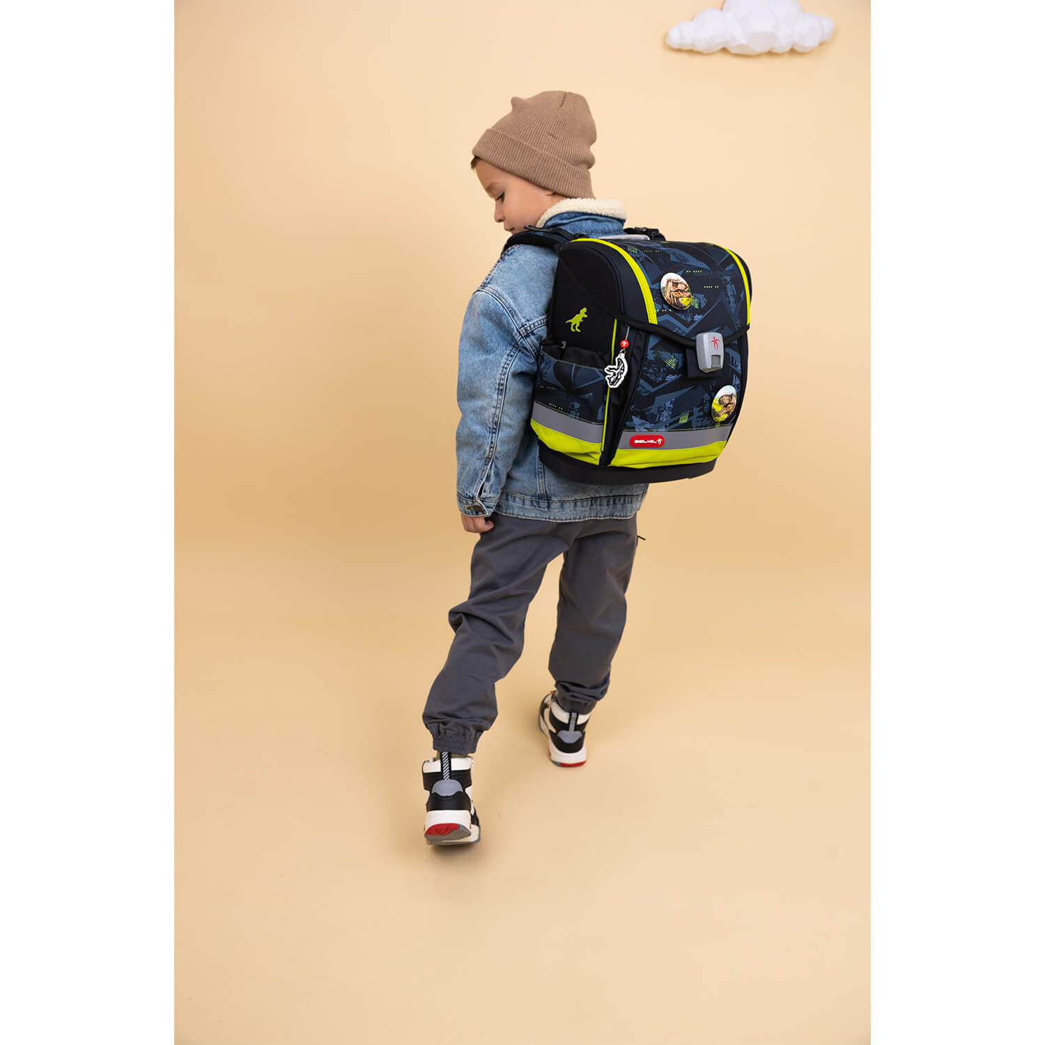 Rucksack Classy Plus ergonomisches Schulranzen-Set 5-teilig T-Rex Lime