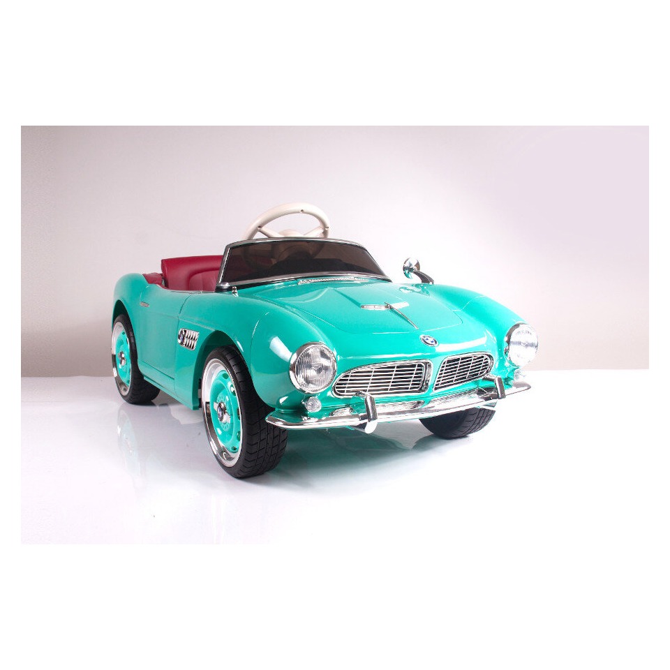 ES-Toys Kinderfahrzeug – Elektro Auto „BMW 507 Oldtimer“ – lizenziert – 12V7AH, 2 Motoren- 2,4Ghz Fernsteuerung, MP3, Ledersitz+EVA – Weiss