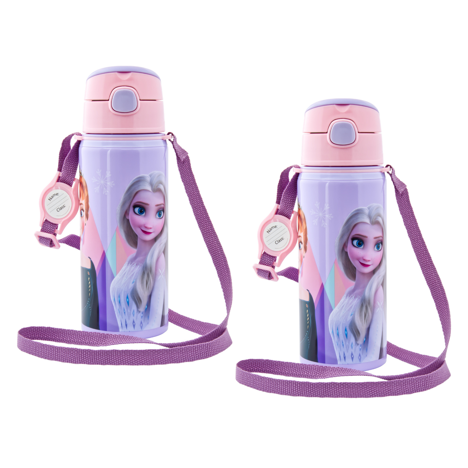 miniHeld Trinkflaschen-Set Elsa (Frozen) 2er-Pack, 2 Kinder Trinkflaschen Aluminium mit Tragegurt