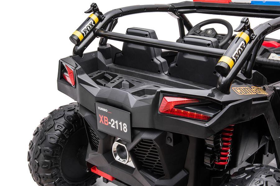 Kinderfahrzeug – Elektro Auto „Com 18“ – 24V7A Akku,4x Motoren- 2,4Ghz, Allrad+2 Sitzer+Ledersitz+EVA -Schwarz