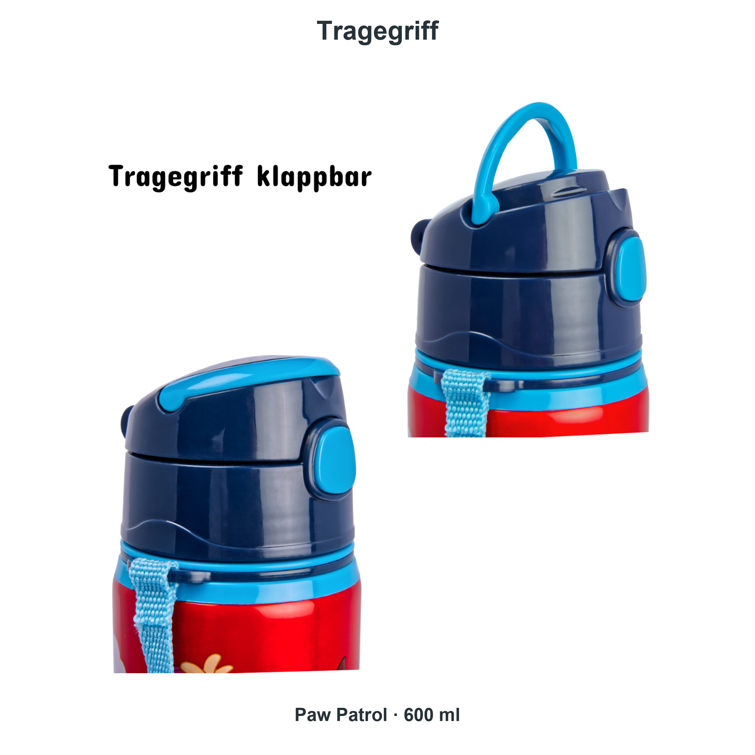 miniHeld Trinkflaschen-Set Paw Patrol 2er-Pack, 2 Kinder Trinkflaschen Aluminium mit Tragegurt