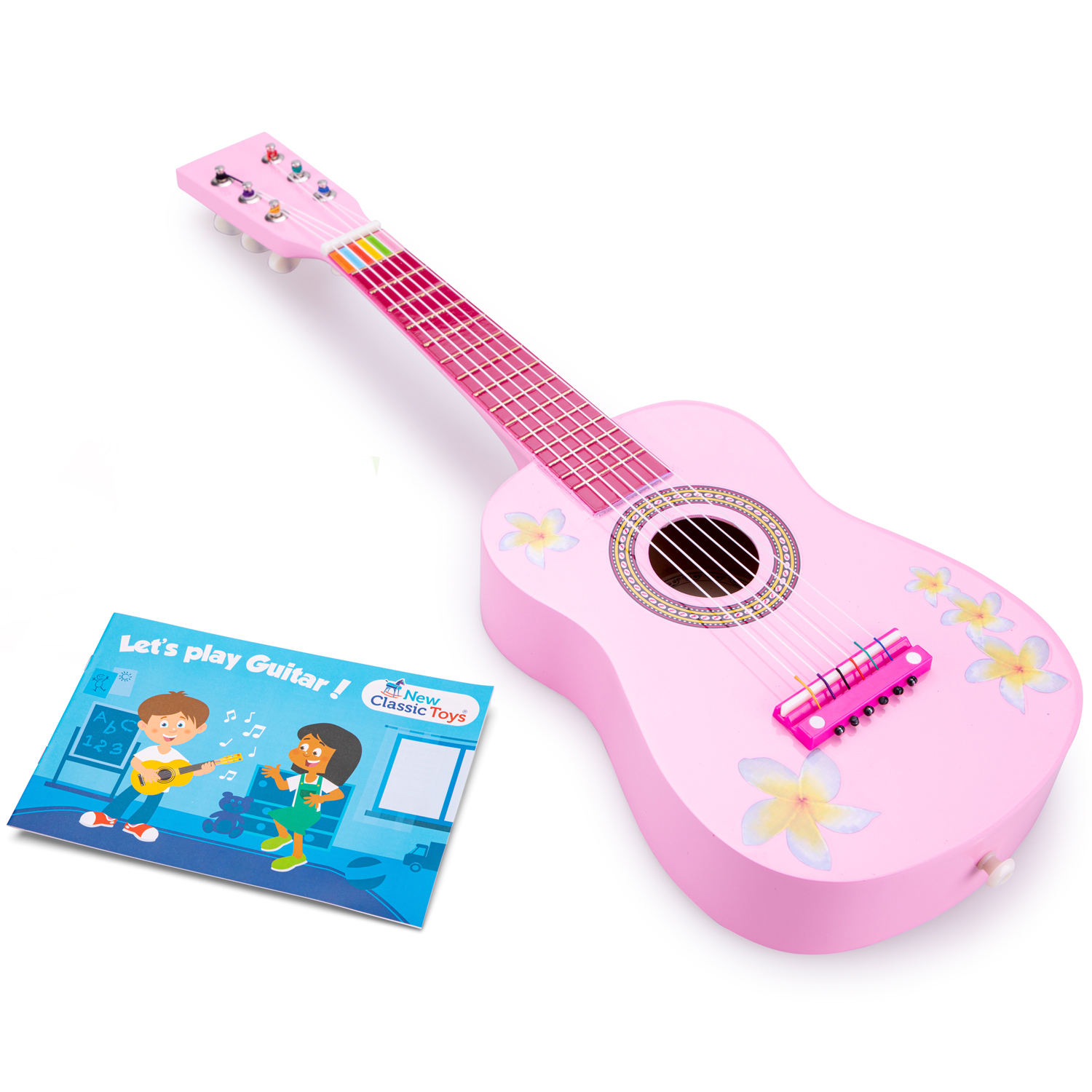 Gitarre pink mit Blumen Kindergitarre Kinder-Instrument Musikspielzeug