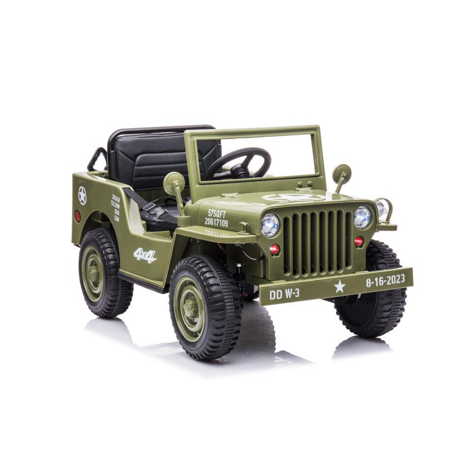 ES-Toys Kinderfahrzeug – Elektro Auto Offroad mit 12V7A Akku und 4x35W Motoren „Militär Grün“ 2,4Ghz+Ledersitz+EVA