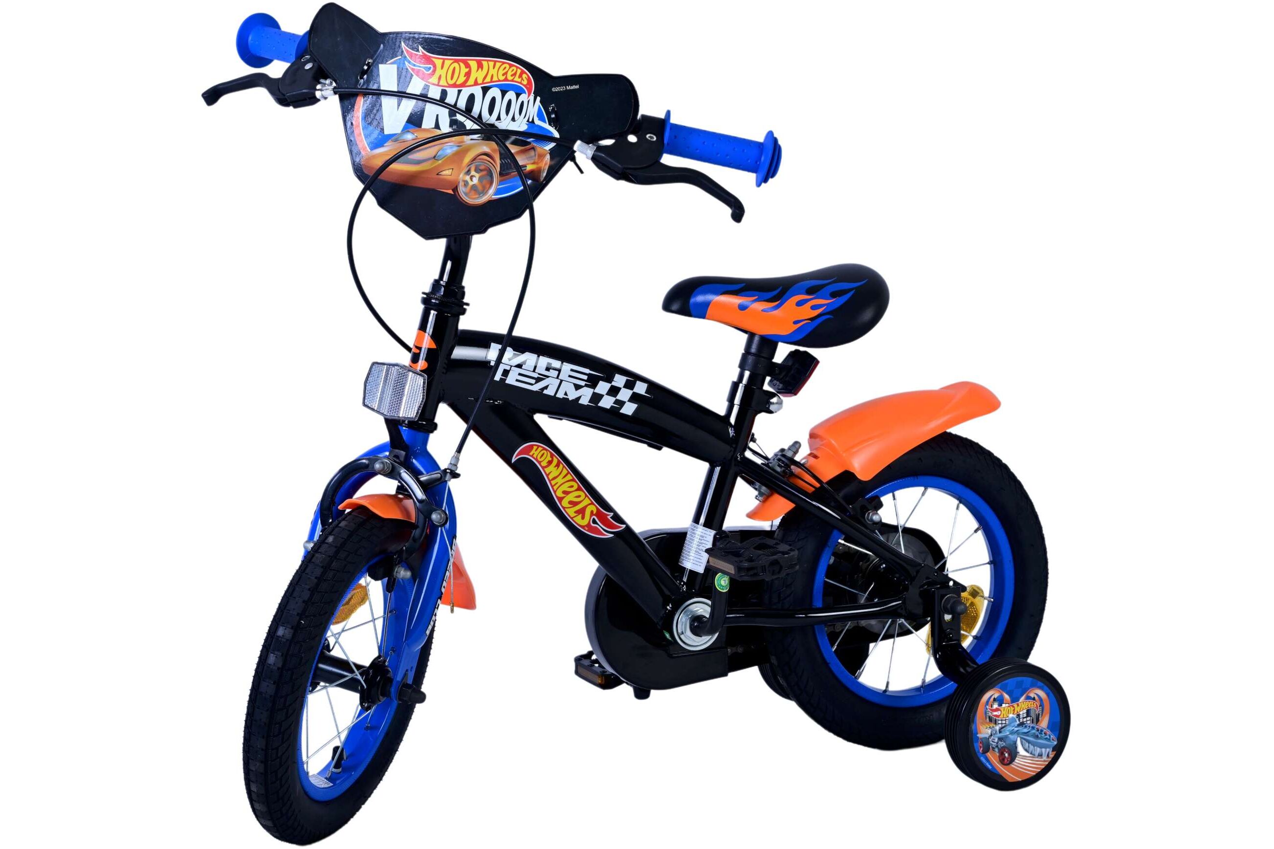 Volare Kinderfahrrad Hot Wheels für Jungen 12 Zoll Kinderrad in Schwarz Orange Blau, Zwei Handbremsen
