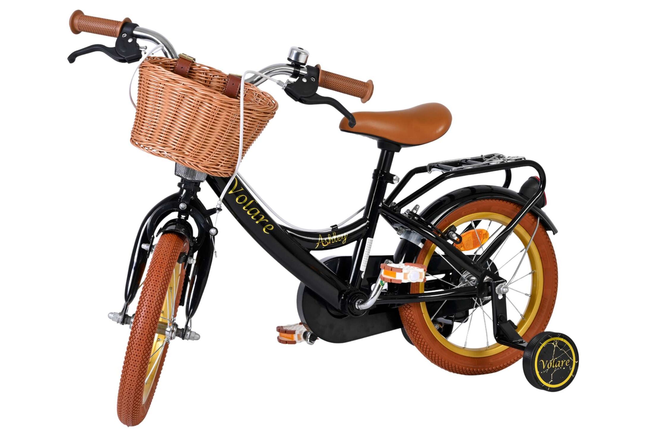 Volare Kinderfahrrad Ashley für Mädchen 14 Zoll Kinderrad in Schwarz, Zwei Handbremsen