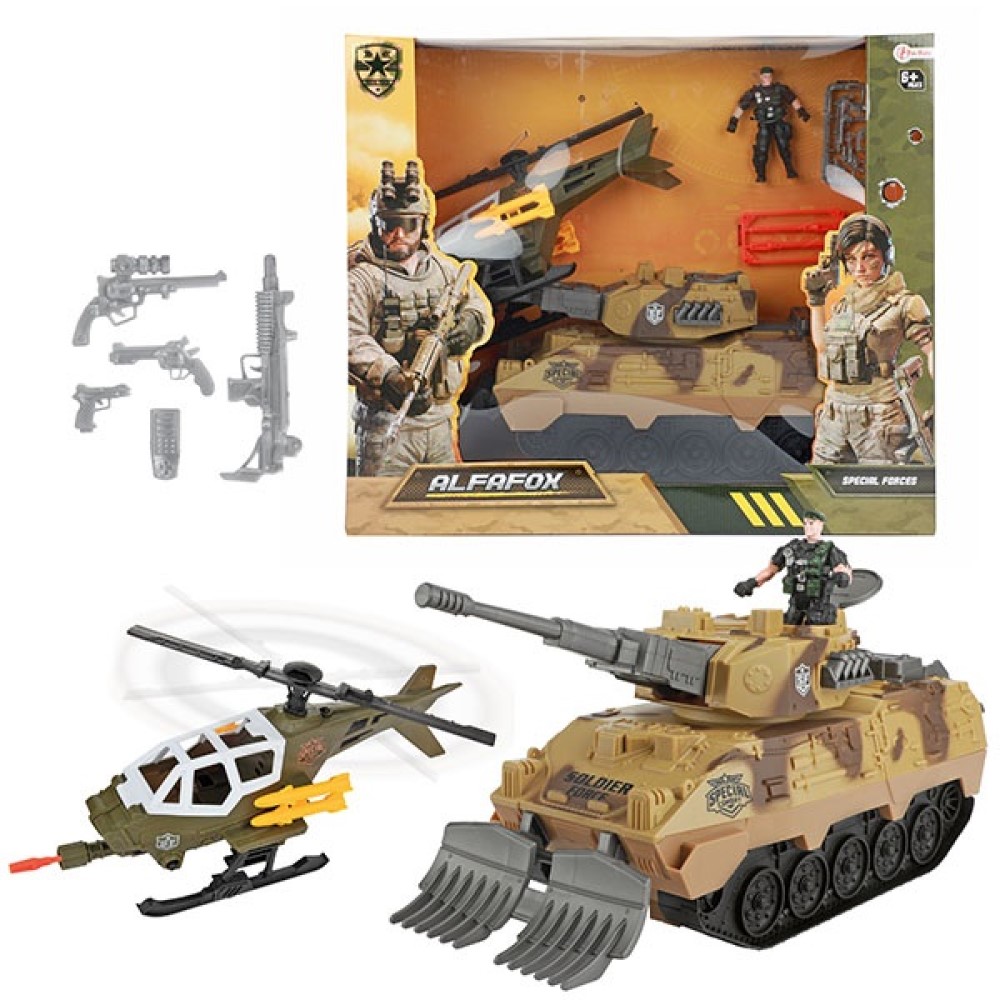 XXL Militär-Set mit Panzer, Hubschrauber und Spielfigur