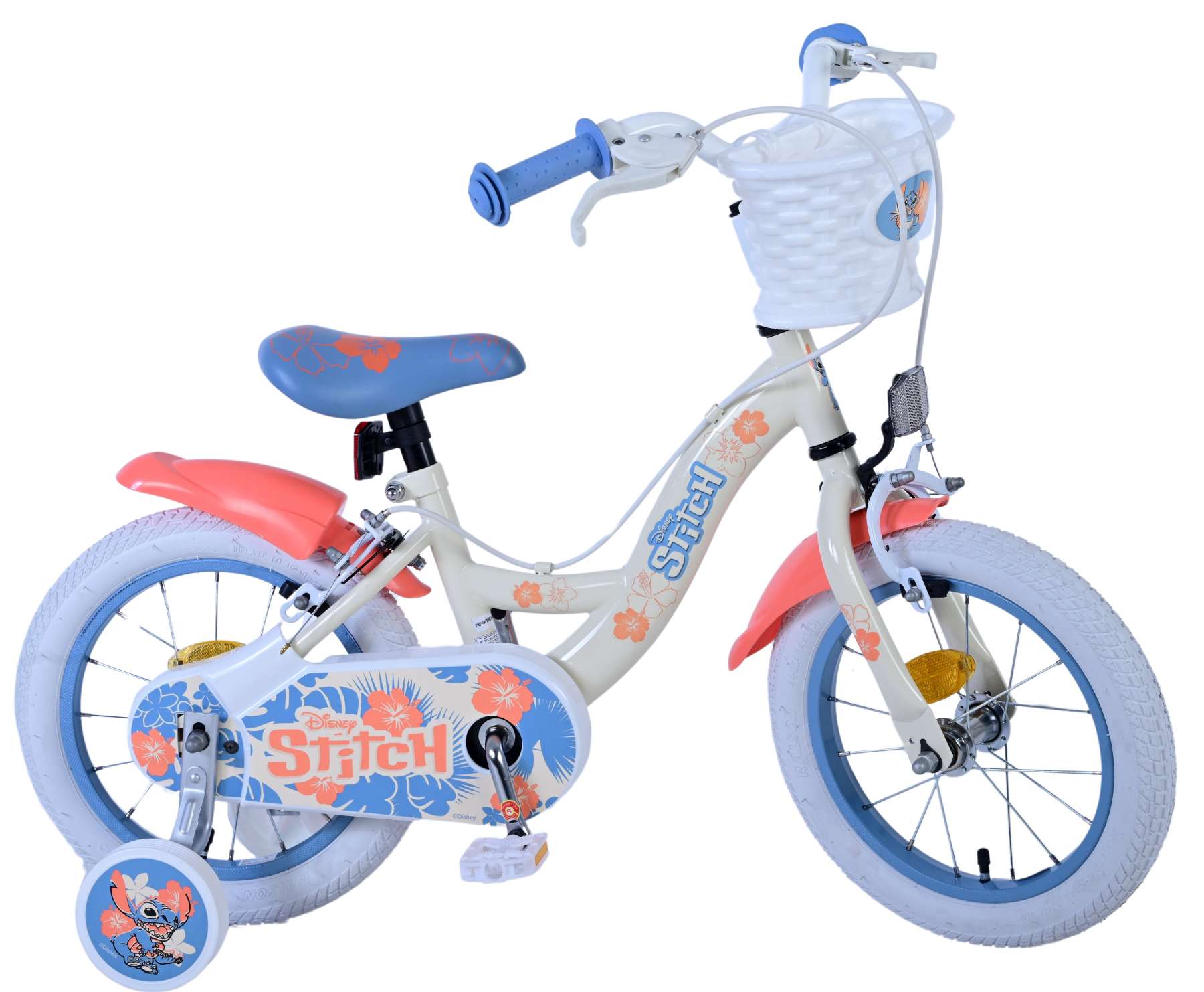 Kinderfahrrad Disney Stitch für Mädchen 14 Zoll Kinderrad Cremefarbend