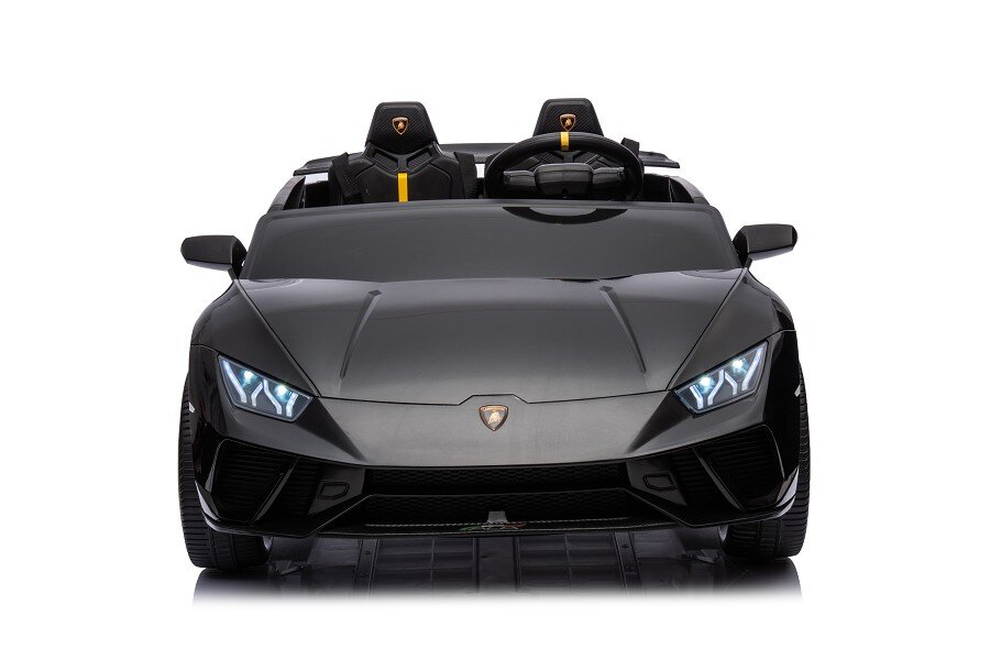 ES-Toys Kinderfahrzeug – Elektro Auto „Lamborghini Huracan Spider 2 Sitzer“ – lizenziert – 12V10AH, 4 Motoren- 2,4Ghz Fernsteuerung, MP3, Ledersitz+EVA – Schwarz