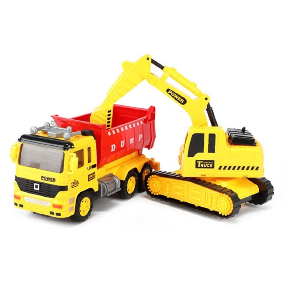 Kipper-Lastwagen und Bagger Baustellenfahrzeuge