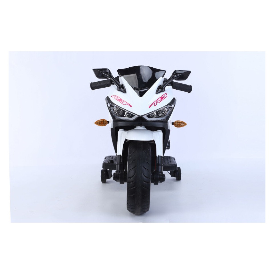 ES-Toys Elektro Kindermotorrad 888 – 12V 4,5A Akku – mit Stützräder, Musik und Lichter -Weiss