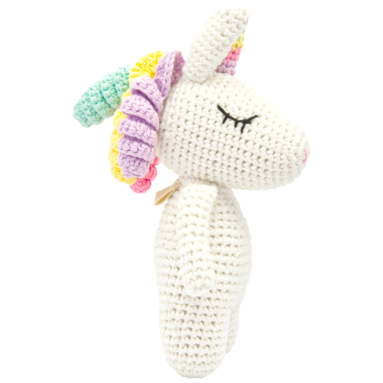 Handgestricktes Einhorn gehäkelt aus Baumwolle Spielzeug 16 cm Handgestricktes Einhorn gehäkelt aus Baumwolle Spielzeug 16 cm