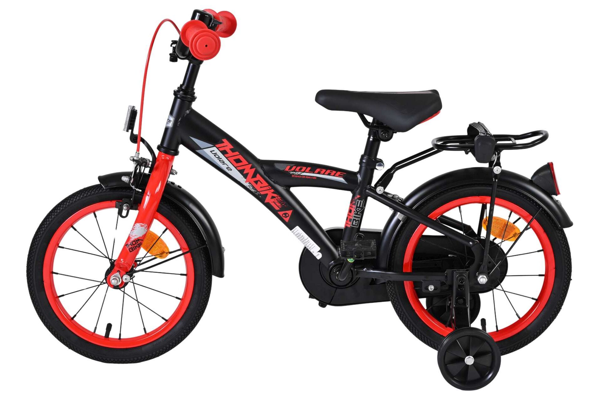 Volare Kinderfahrrad Thombike für Jungen 14 Zoll Kinderrad in Schwarz Rot