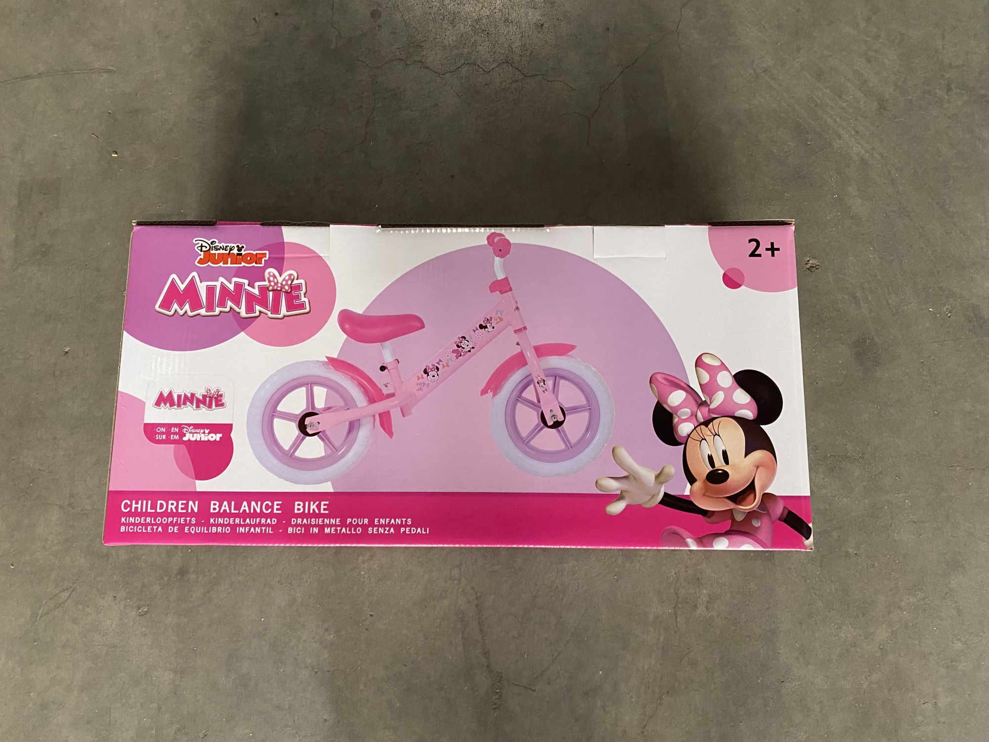 Volare Laufrad Disney Minnie Mouse 12 Zoll aus Metall, Kinderlaufrad ab 2 Jahren mit verstellbarem Sattel