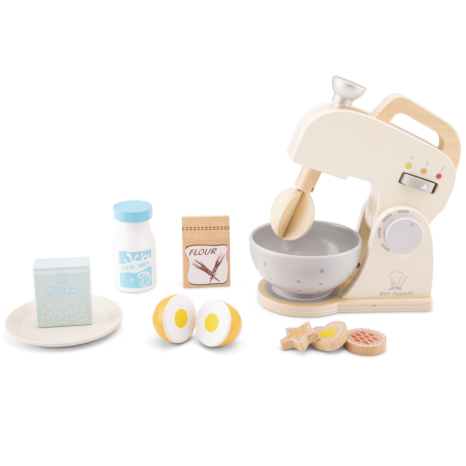 Mixer mit Zubehör aus Holz Creme Kinderküchen-Zubehör Kinderspielzeug