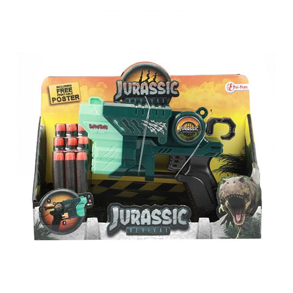 Pistole mit 9 Schaumstoffkugeln mit Dinosaurier Motiv Pistole mit 9 Schaumstoffkugeln mit Dinosaurier Motiv