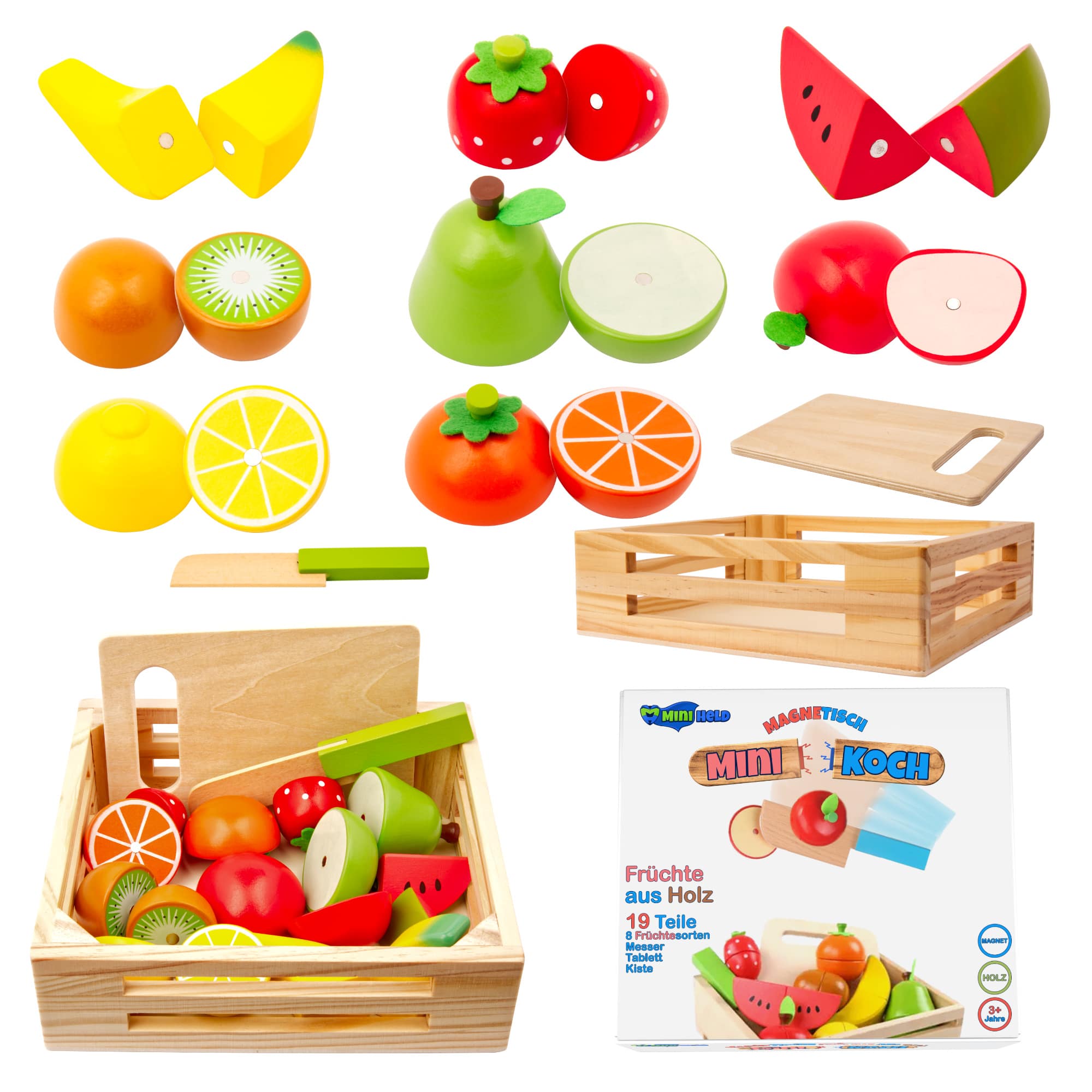 Kinderküche Zubehör Früchte aus Holz zum Schneiden mini Koch Holzspielzeug