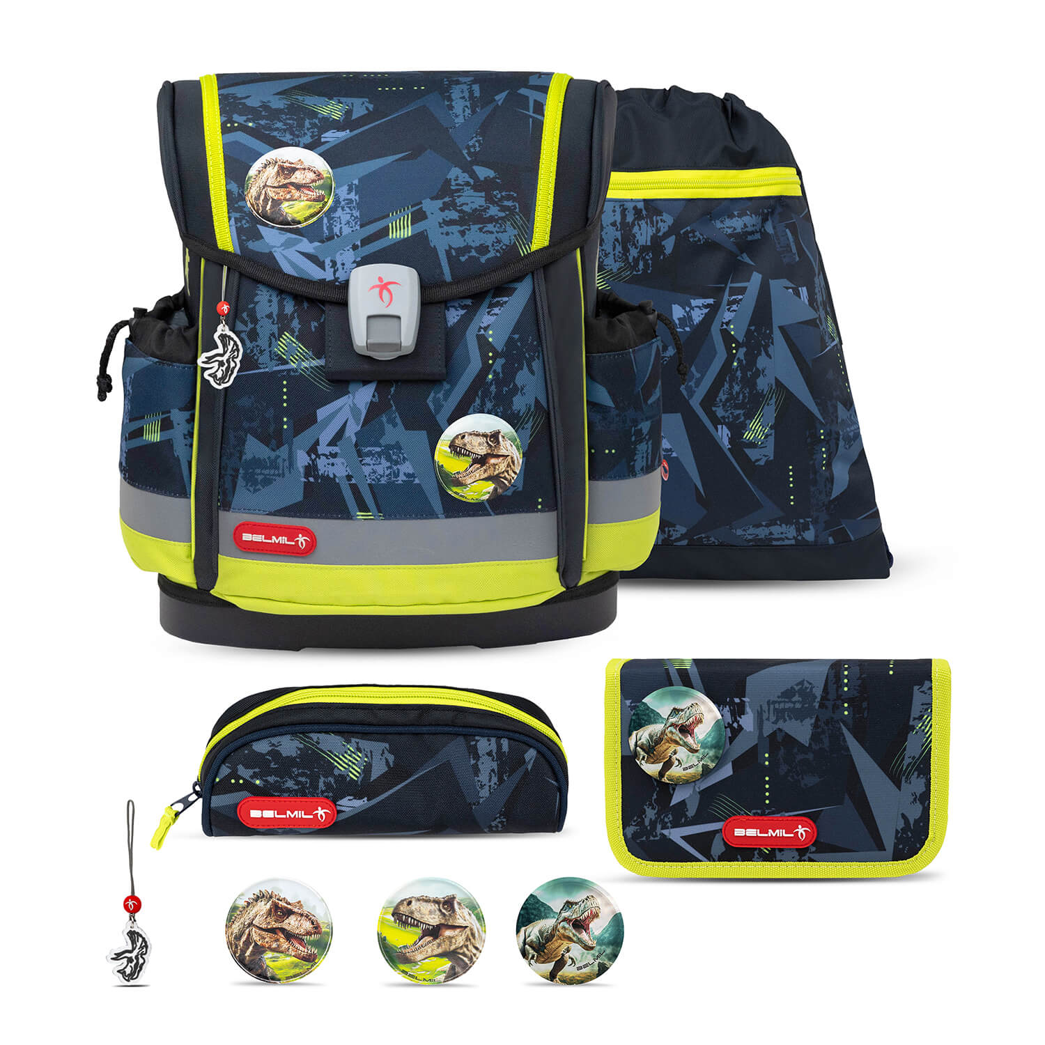 Rucksack Classy Plus ergonomisches Schulranzen-Set 5-teilig T-Rex Lime Rucksack Classy Plus ergonomisches Schulranzen-Set 5-teilig T-Rex Lime