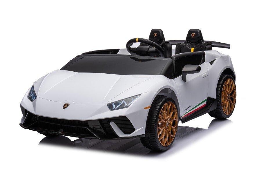 ES-Toys Kinderfahrzeug – Elektro Auto „Lamborghini Huracan Spider 2 Sitzer“ – lizenziert – 12V10AH, 4 Motoren- 2,4Ghz Fernsteuerung, MP3, Ledersitz+EVA – Schwarz