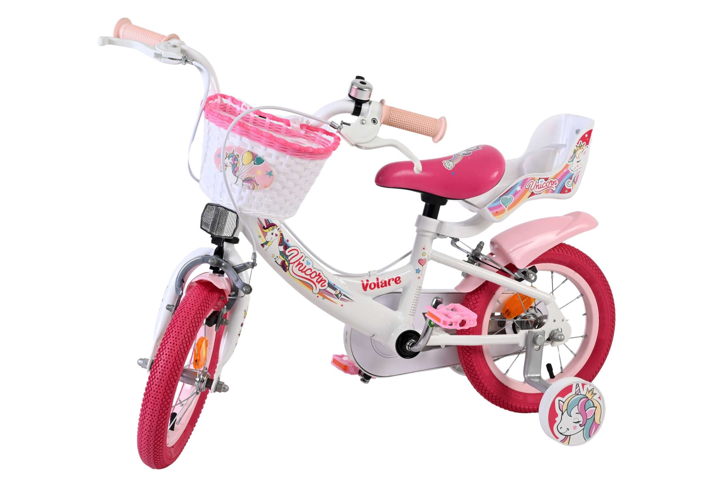 Kinderfahrrad Unicorn für Mädchen 12 Zoll Kinderrad in Weiß, Zwei Handbremsen