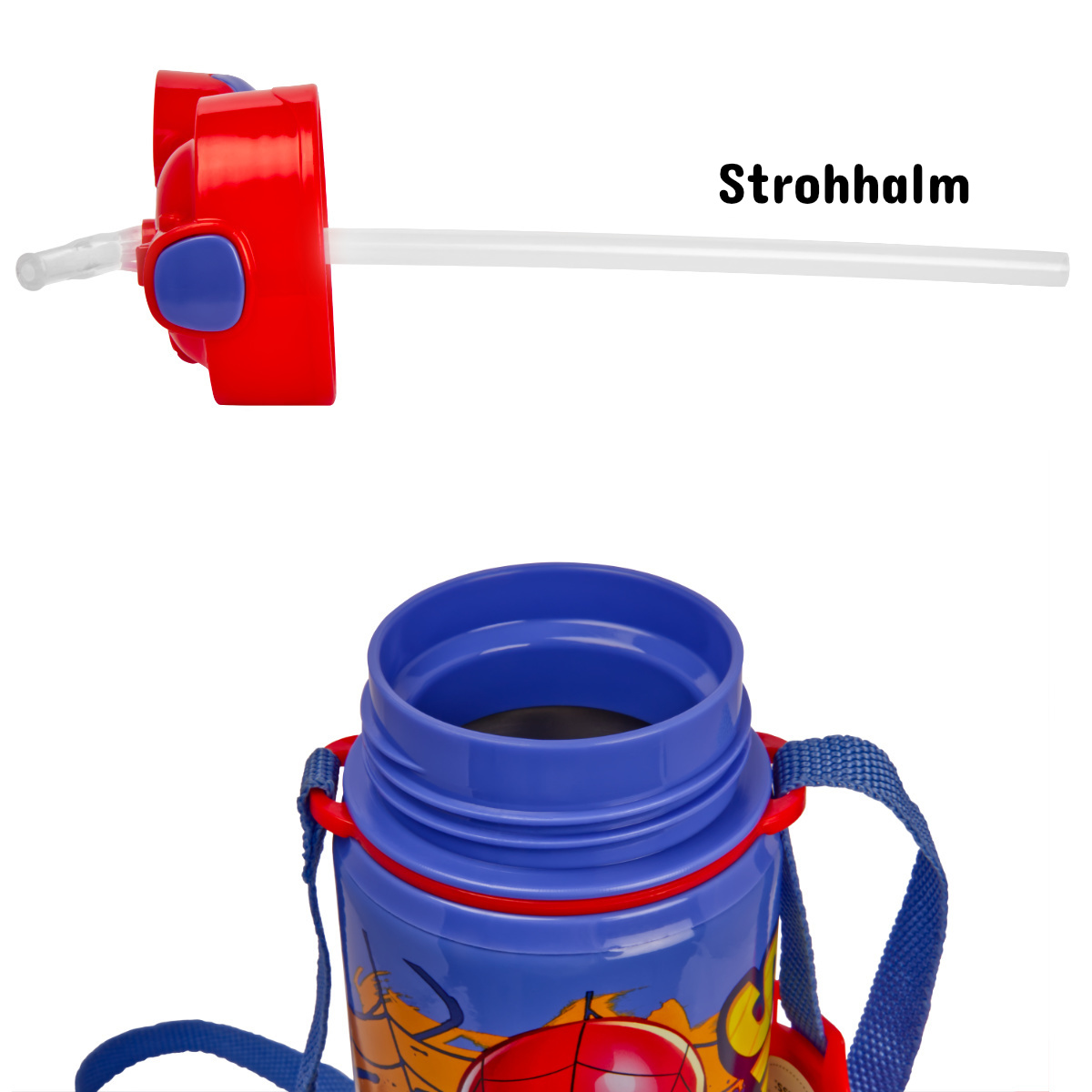 Trinkflasche Spiderman Blau mit Tragegurt Aluminium 600ml Schule Sport Trinkflasche Spiderman Blau mit Tragegurt Aluminium 600ml Schule Sport