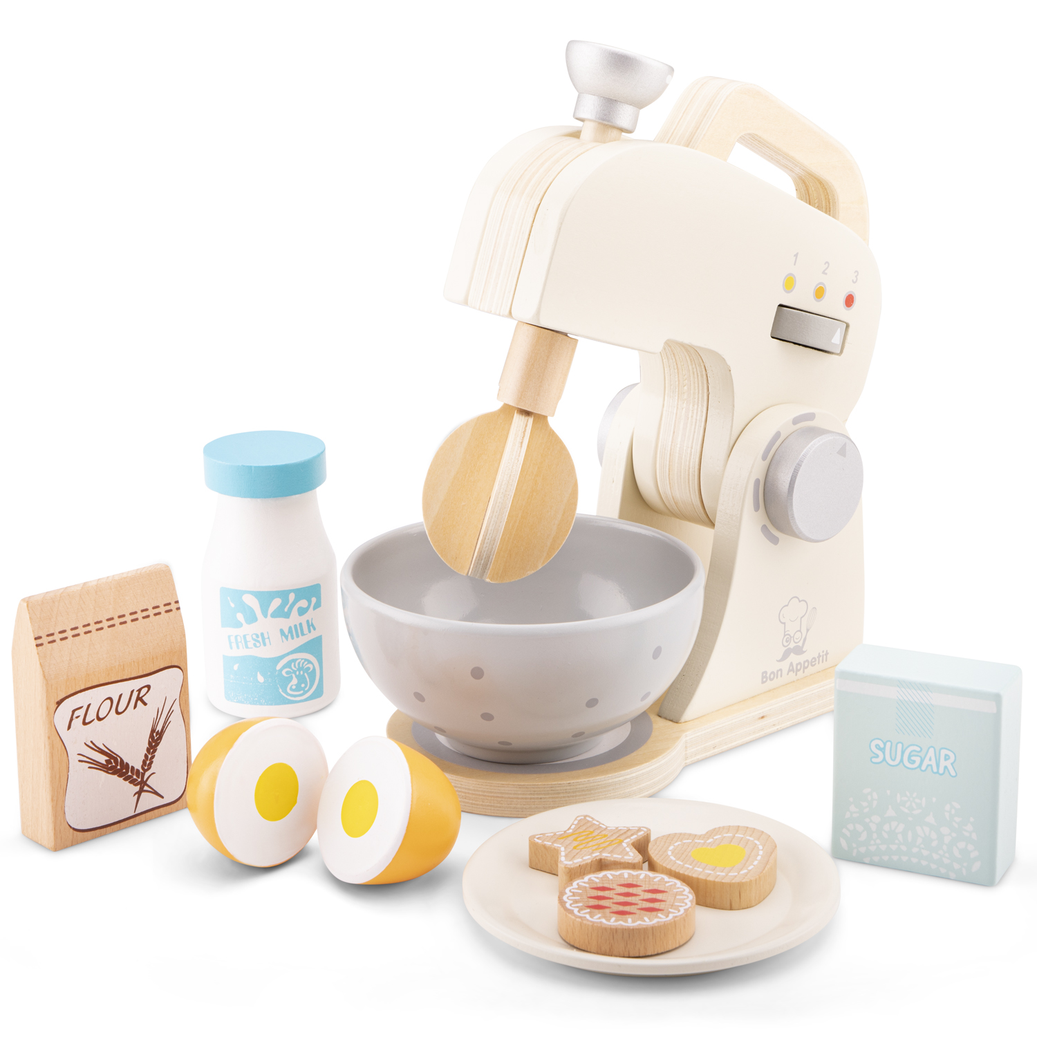 Mixer mit Zubehör aus Holz Creme Kinderküchen-Zubehör Kinderspielzeug