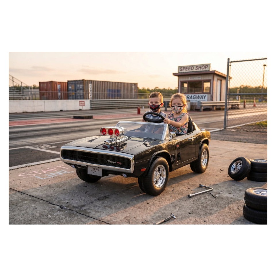 ES-Toys Elektro Kinderauto „Dodge Charger“ – lizenziert – 24V7A Akku und 2 Sitzer- 2,4Ghz + MP3 + Leder + EVA