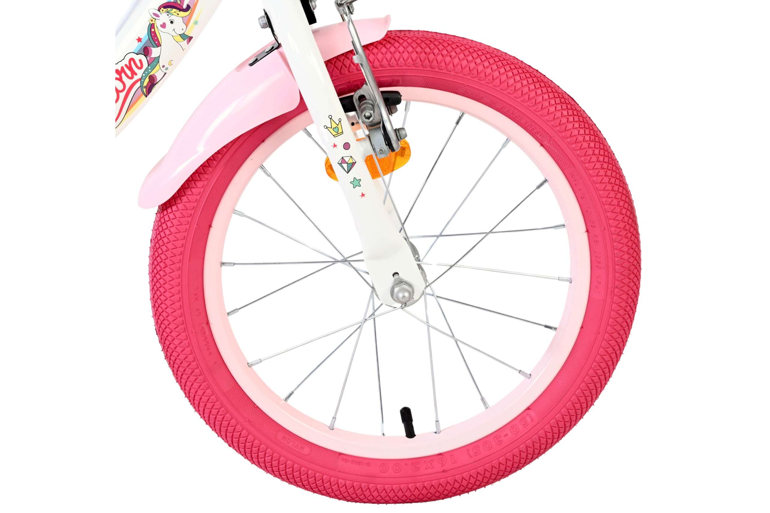 Kinderfahrrad Unicorn für Mädchen 16 Zoll Kinderrad in Weiß, Zwei Handbremsen