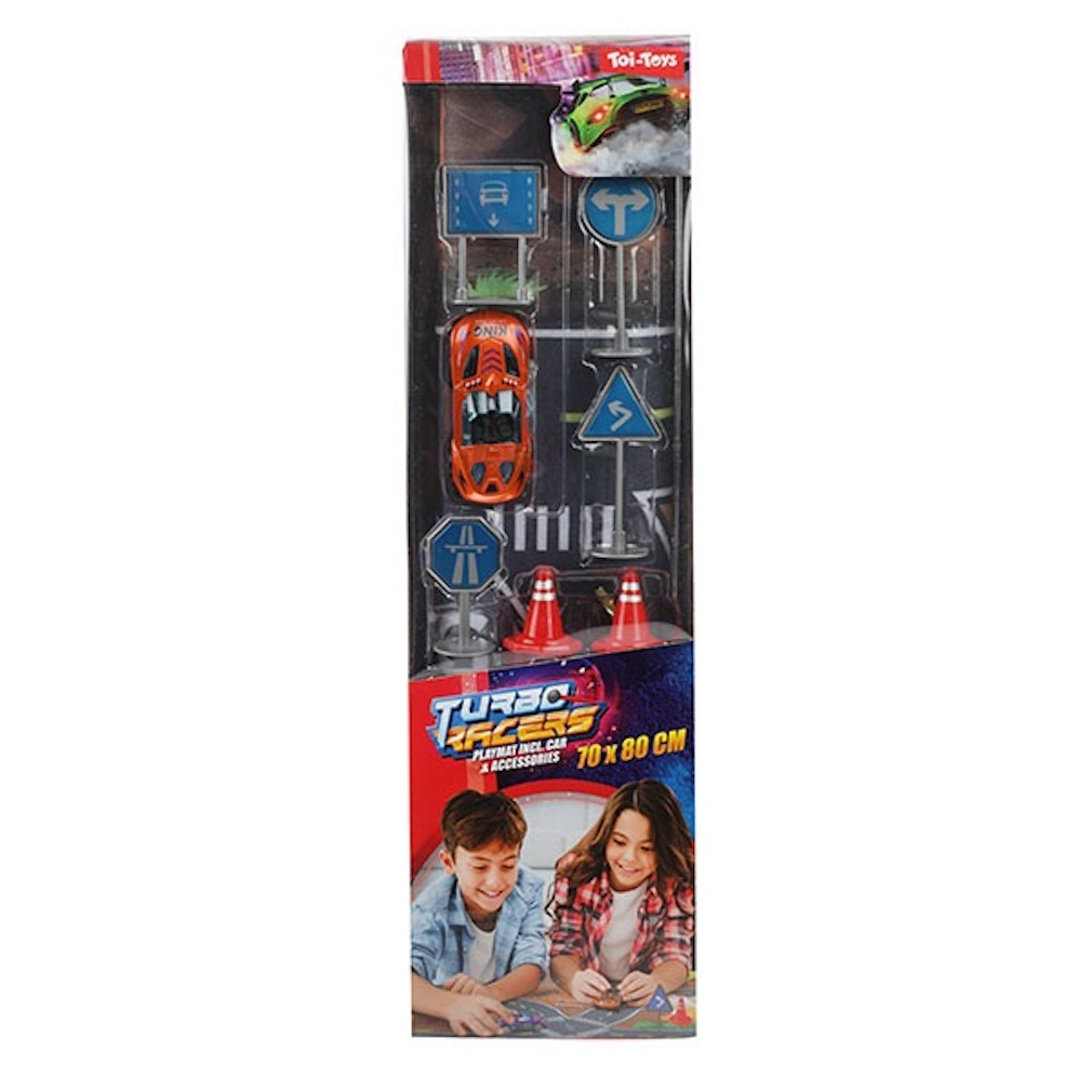 Spielautos mit einer Spielmatte und Verkehrszeichen oder Tierfiguren Spielautos mit einer Spielmatte und Verkehrszeichen oder Tierfiguren