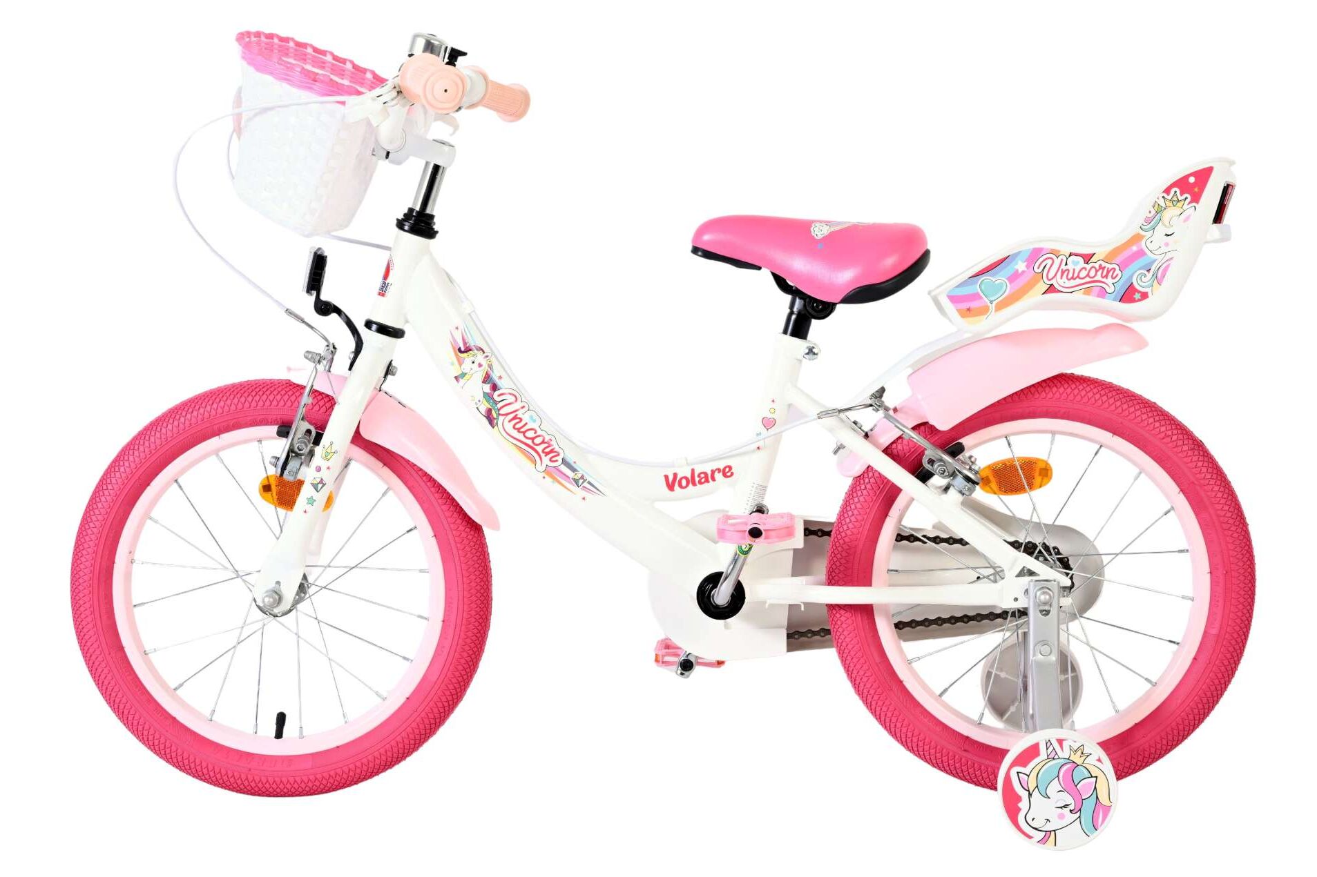 Kinderfahrrad Unicorn für Mädchen 16 Zoll Kinderrad in Weiß, Zwei Handbremsen