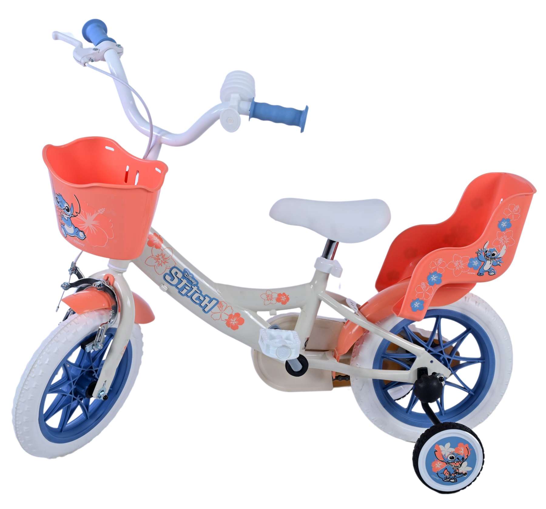 Kinderfahrrad Disney Stitch für Mädchen 12 Zoll Kinderrad Cremefarben