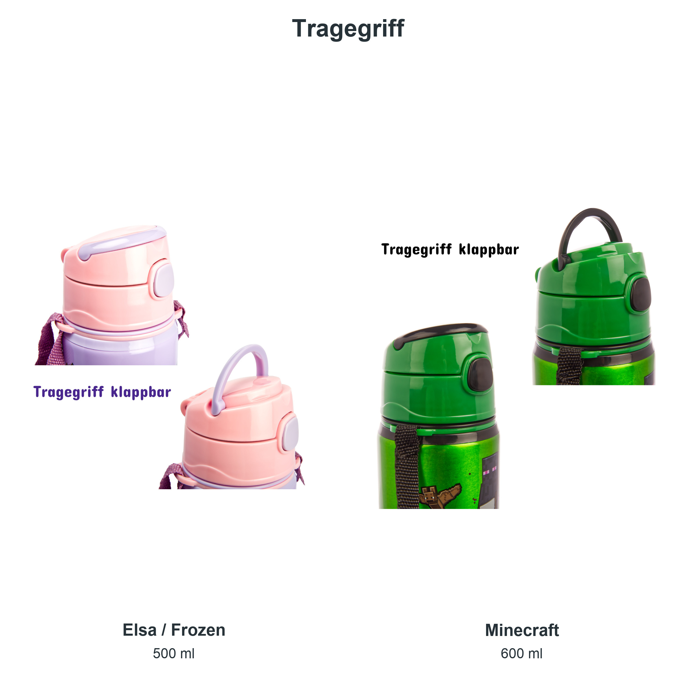 miniHeld Trinkflaschen-Set Elsa (Frozen) + Minecraft, 2 Kinder Trinkflaschen Aluminium mit Tragegurt miniHeld Trinkflaschen-Set Elsa (Frozen) + Minecraft, 2 Kinder Trinkflaschen Aluminium mit Tragegurt